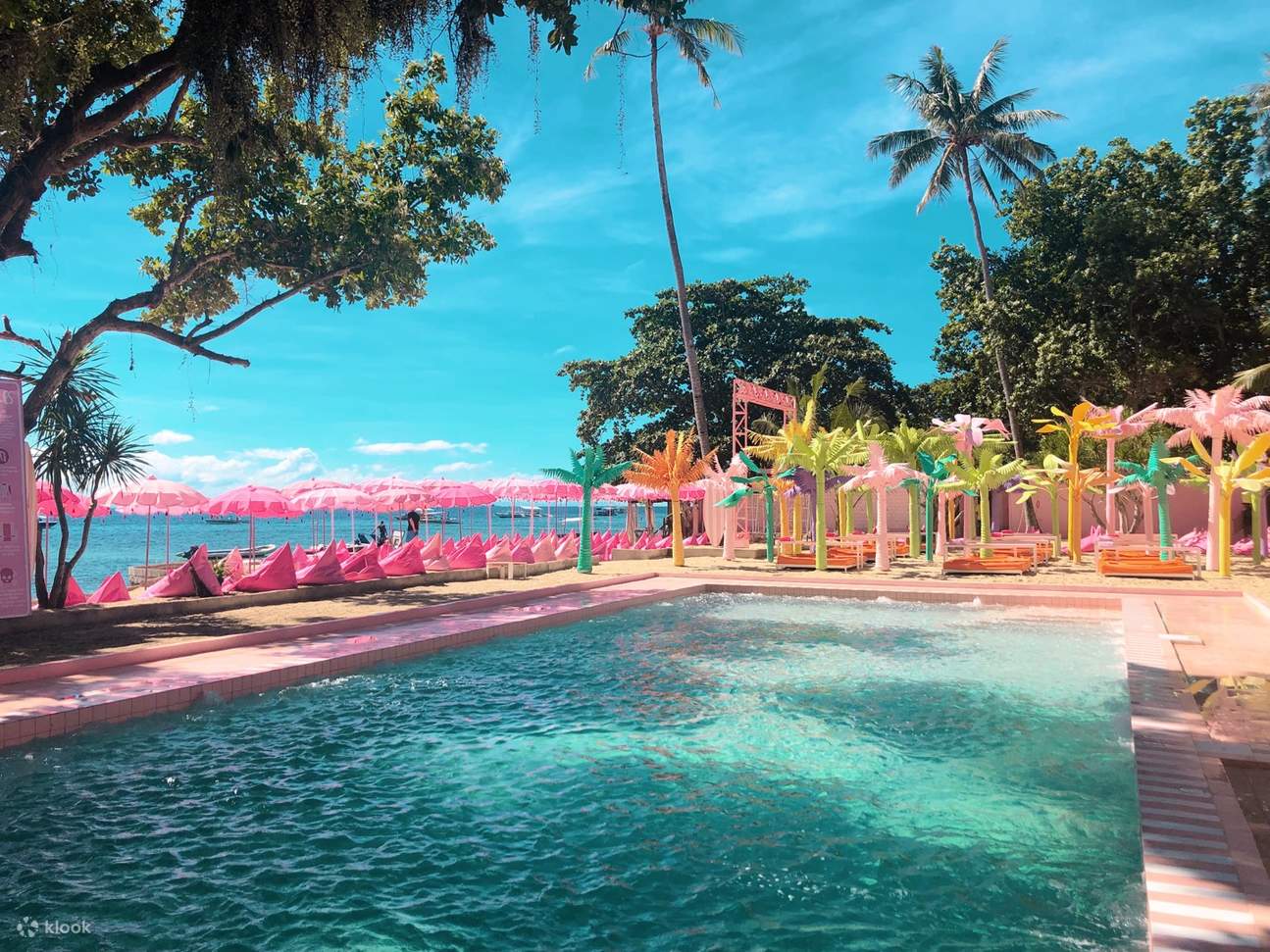 pink pool inflatable park happy beach